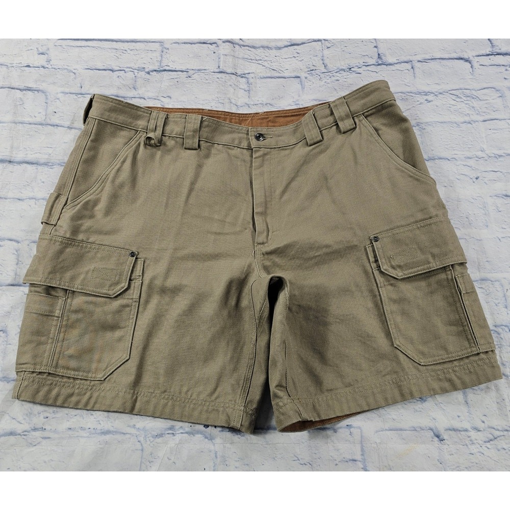 Duluth Trading Co Cargo Shorts MENS 42 Khaki Fire Hose Relaxed Fit Workwear
